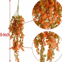 6PCS Artificial Hanging Fall Plants, 30 Inch Faux Eucalyptus Leaf Greenery Vines, UV Resistant Plastic Hanging Plants for Front Porch, Garden, Balcony and Home Outdoor Decor