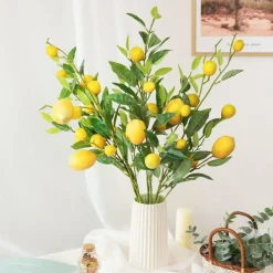 5PCS Artificial Lemon Branch Picks, Vivid Yellow Faux Lemons for Kitchen, Party, Farmhouse, Garden, Home Table Centerpieces, and Decorative Arrangements