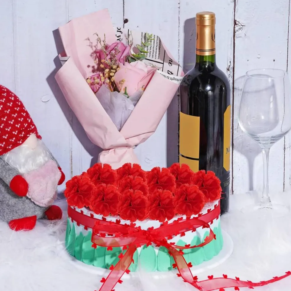 50Pcs Artificial Marigold Flowers Heads (Red) 6"D x 2"W x 5"H