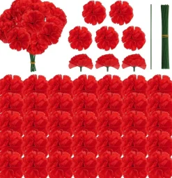 50Pcs Artificial Marigold Flowers Heads (Red) 6