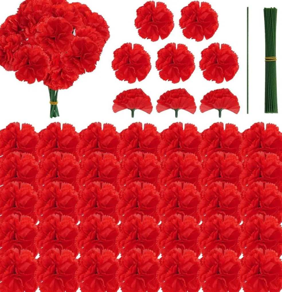 50Pcs Artificial Marigold Flowers Heads (Red) 6"D x 2"W x 5"H