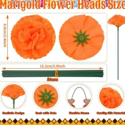 60 Pcs Artificial Marigold Flowers with Stems (Orange)