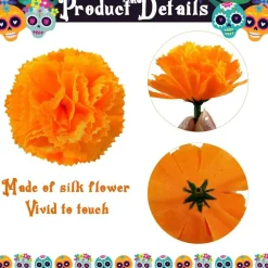 150 Pcs Artificial Marigold Flower Heads 2 Inch, Yellow Red Orange Silk Marigold Flowers Bulk, Faux Flower Heads for Diwali, Day of the Dead, Halloween, Wedding, Wreath & Garland Decor