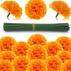 50Pcs Artificial Marigold Flower Heads (Orange) 10"D x 2"W x 3"H