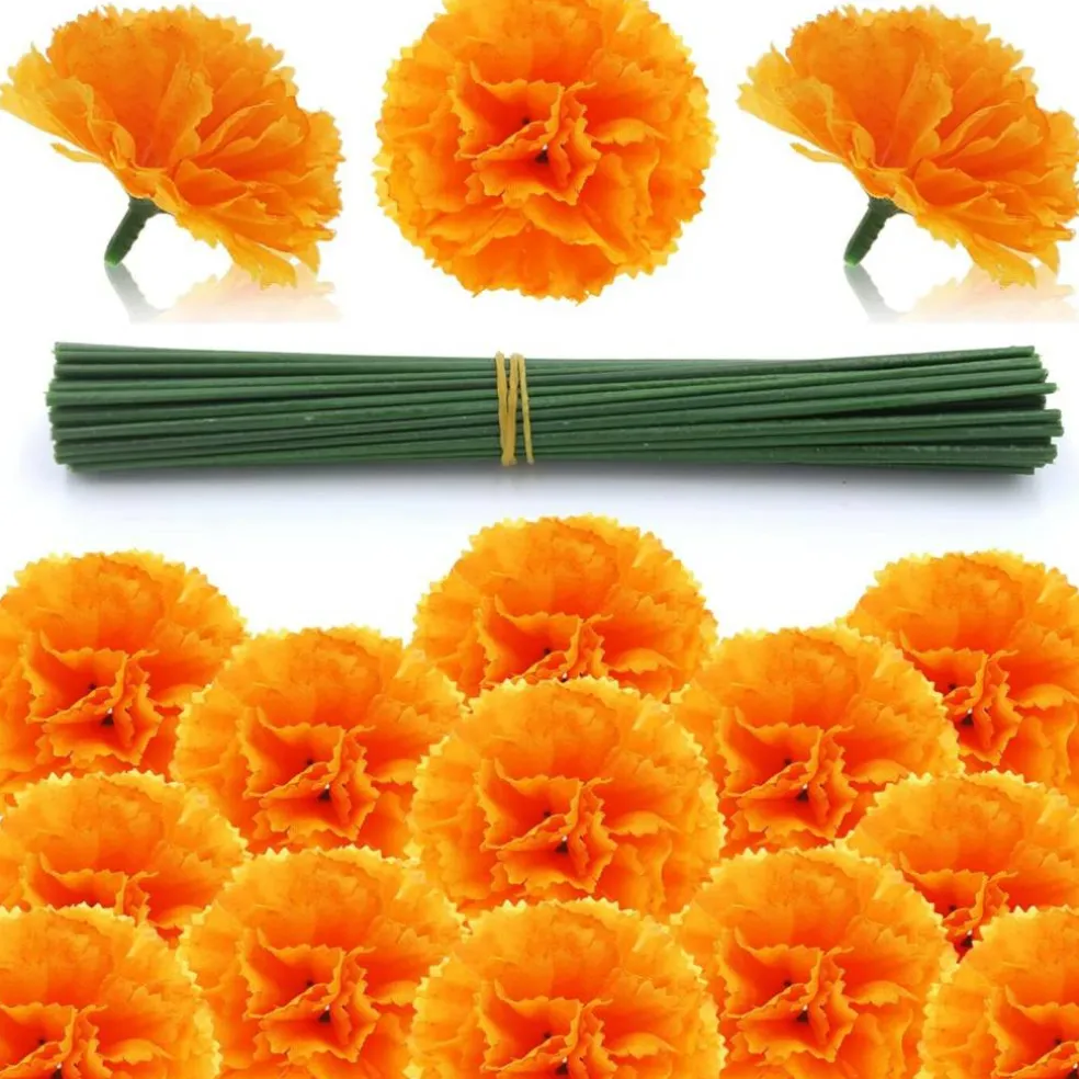 50Pcs Artificial Marigold Flower Heads (Orange) 10"D x 2"W x 3"H