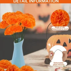 50Pcs Artificial Marigold Flower Heads (Orange) 10"D x 2"W x 3"H