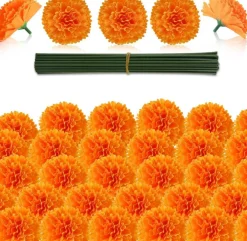 50Pcs Artificial Marigold Flower Heads (Orange) 10
