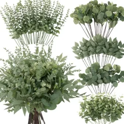 130 Pcs Artificial Mixed EucalyptusStems Bulk, 5 Kinds of Faux GreeneryEucalyptus Leaves Bulk for Vase Wedding DIY Bouquets Floral Arrangement Home Decor (130, Green)
