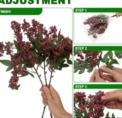 6 Pcs Artificial Nandina Berry Stems 17 Inch, Faux Purple Berry Spray with Realistic Leaves, Fall Floral Picks for Wedding Bouquets, Farmhouse Vase Arrangements, Autumn Home Decor