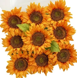 9PCS Artificial Orange Sunflowers – 5.9" Silk Flowers with Stems for Summer Home Decor, DIY Bouquets & Kitchen Centerpieces