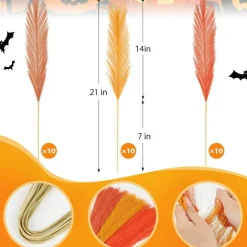 30Pcs Artificial Pampas Grass 21 Inch Golden Orange Red Fluffy Stems Vase Filler Boho Wedding Party Home Decor