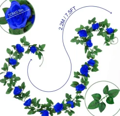 2PCS Artificial Royal Blue Rose Vine Summer Garland – 15FT Silk Hanging Flower Ivy, Fake Floral Hanging Vines for Wedding, Home, Garden, Party, Wall & Event Decor
