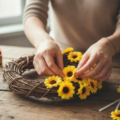 100 Pcs Artificial Sunflower Heads, Mini Yellow Fabric Fake Flowers for Crafts, DIY Floral Embellishments for Wreaths, Wedding Decor, Party, Home & Event Decoration Supplies