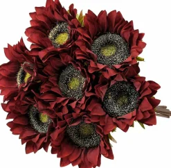 7PCS Artificial Sunflowers Flowers – Vintage Burgundy Silk Fall Sunflowers with Long Stems, Faux Floral Stems for Wedding Bouquet, Home Decor, Party, Table Centerpiece & DIY Arrangements