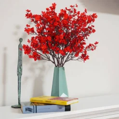 6 Pcs Babys Breath Artificial Flowers Bulk Silk Red Faux Flowers Real Touch Gypsophila Bouquet for Christmas Halloween Home Wedding Decoration