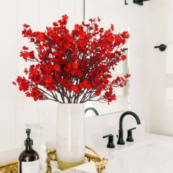 6 Pcs Babys Breath Artificial Flowers Bulk Silk Red Faux Flowers Real Touch Gypsophila Bouquet for Christmas Halloween Home Wedding Decoration
