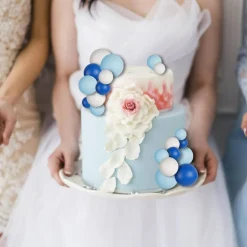 30PCS Ball Cake Toppers – Blue & White DIY Picks for Birthday, Baby Shower & Wedding Cakes, 1.57"x1.57"
