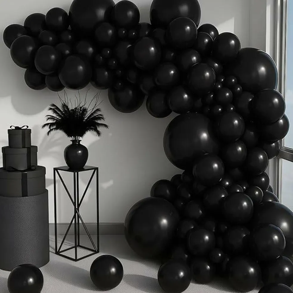 146PCS Balloon Garland Arch Kit, Black Latex Party Balloons Set for Baby Shower, Birthday, Gender Reveal & Wedding Decorations DIY Balloon Arch Kit with Strip & Glue Dots