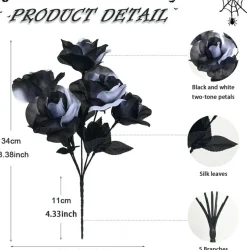 4 PCS Black and White Artificial Rose Bouquets, Silk Faux Roses with Flexible Stems for Halloween Decorations, Gothic Wedding Bouquets, DIY Floral Arrangements, Centerpieces, Party & Home Decor