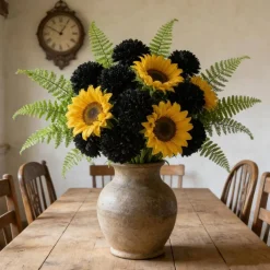 20 PCS Black Artificial Chrysanthemum Flowers, 11 Inch Silk Faux Mum Flowers with Stems, Ball Chrysanthemums for Halloween Decorations, Gothic Wedding, Floral Arrangements, Centerpieces, Vase & Home Decor