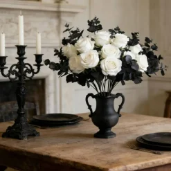 2 PCS Black Artificial Eucalyptus Stems, 18.5 Inch Faux Eucalyptus Bouquet with 20 Branches for Vase, Halloween Decor, Wedding Centerpieces, Farmhouse Home Office Table Decorations