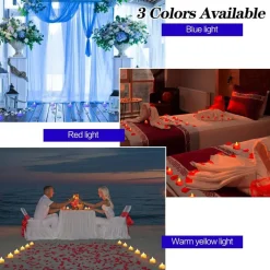 2000 Pcs Blue Artificial Rose Petals with 24 Blue LED Flameless Tea Lights, Romantic Wedding & Birthday Decor for Bed, Pathway, and Centerpieces (Pre-Loaded Batteries)