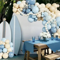 140PCS Blue Beach Balloon Arch Kit – Ocean Theme Balloon Garland in Dusty Blue, Light Blue, Sand & Pearl White for Sea, Pool, Baby Shower, Birthday & Under the Sea Party Decorations