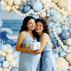 140PCS Blue Beach Balloon Arch Kit – Ocean Theme Balloon Garland in Dusty Blue, Light Blue, Sand & Pearl White for Sea, Pool, Baby Shower, Birthday & Under the Sea Party Decorations