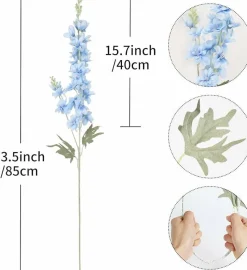 8PCS Blue Delphinium Artificial Flowers 33.5” Larkspur Faux Silk Long Stem Flowers for Tall Vase, Wedding Arrangement, Home Decor, Centerpieces & Party Decorations (Baby Blue)