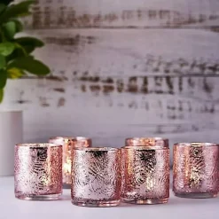 6 pcs Blush Mercury Glass Votive Candle Holders Primrose Design
