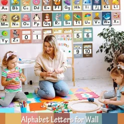 37Pcs Bohemian Alphabet & Number Wall Cards, ABC Poster Set for Classroom & Nursery, Double-Sided Laminated Hard Cardstock with Illustrations, Boho Decor for Toddlers, Preschool & Homeschool
