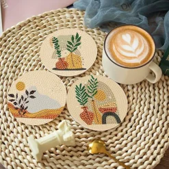 8 Pcs Bohemian Style Diamond Painting Coasters Kits for Adults, Abstract Landscape Diamond Art Coasters for Beginners with Holder, Small Diamond Painting Kits for Adults Art Craft Supplies