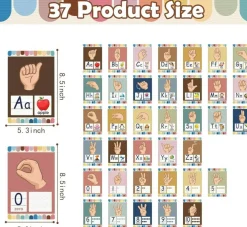 37PCS Boho ASL Sign Language Alphabet & Numbers Poster Set – American Sign Language Bulletin Board Cards for Classroom, Toddler Learning, Special Education & Homeschool Decor