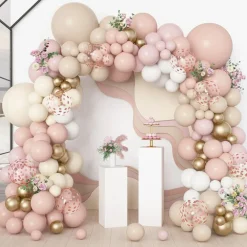 173pcs Boho Dusty Pink Balloon Garland Kit – Neutral Balloons with Confetti for Baby Shower, Gender Reveal & Party Decor