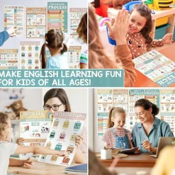 15 Pcs Boho Groovy Parts of Speech Posters for Classroom, ELA Grammar Wall Decor Set, English Writing Process and Sentence Types Educational Charts for Middle School and Elementary Classroom Decor