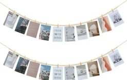 2Pcs Boho Hanging Photo Display with Wooden Beads & Clips – Wall Collage Picture Frame String for Bedroom, Dorm, Nursery, Home Decor & Gift Idea for Teens