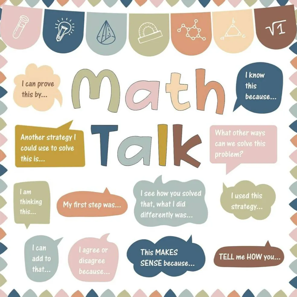 43PCS Boho Math Talk Bulletin Board Set, Math Classroom Decorations with Educational Math Posters, Sentence Starters & Bulletin Board Borders for Elementary & Middle School Classroom Decor
