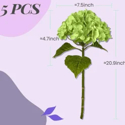 5 PCS Bottle Green Real Touch Artificial Hydrangea Flowers 21 Inch 3D Latex Faux Hydrangea Stems for Wedding Centerpieces DIY Bouquets Home Decor