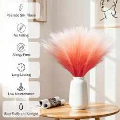 50Pcs Burnt Orange Artificial Pampas Grass 21.6 Inch Faux Fluffy Stems Fall Boho Wedding Vase Filler Autumn Home Decor
