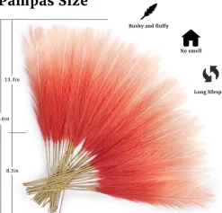 50Pcs Burnt Orange Artificial Pampas Grass 21.6 Inch Faux Fluffy Stems Fall Boho Wedding Vase Filler Autumn Home Decor