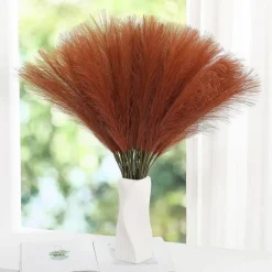 60Pcs Burnt Orange Artificial Pampas Grass Stems 24 Inch Tall Faux Fluffy Flowers Floor Vase Filler Wedding Party Fall Decor