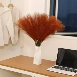 60Pcs Burnt Orange Artificial Pampas Grass Stems 24 Inch Tall Faux Fluffy Flowers Floor Vase Filler Wedding Party Fall Decor