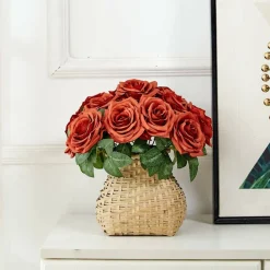 16 PCS Burnt Orange Artificial Roses with Stems, 4 Inch Silk Faux Rose Flowers for DIY Wedding Bouquets, Fall Floral Arrangements, Thanksgiving, Centerpieces, Party & Home Decor