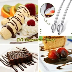 3 PCS Candy Dipping Tools Chocolate Dipping Fork Spoons Set 2 Pieces Culinary Decorating Spoons Chef Art Pencil for Decorative Plates Stainless Steel Chef Spoon