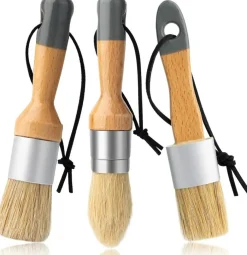 3PCS Chalk Wax Paint Brush Set, Natural Bristle Furniture Wax Brushes with Pointed, Round & Flat Tips, No-Shedding Stencil Brushes for Chalk Paint, Milk Paint, Acrylic, Vintage Furniture Refinishing & DIY Crafts