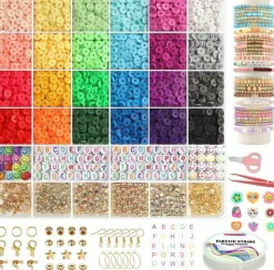 6000+PCS Clay Beads Bracelet Making Kit,24 Color Christmas Flat Preppy Beads for Friendship Jewelry Making,Polymer Heishi Beads with Charms Gifts for Teen Girls Crafts for 8-12