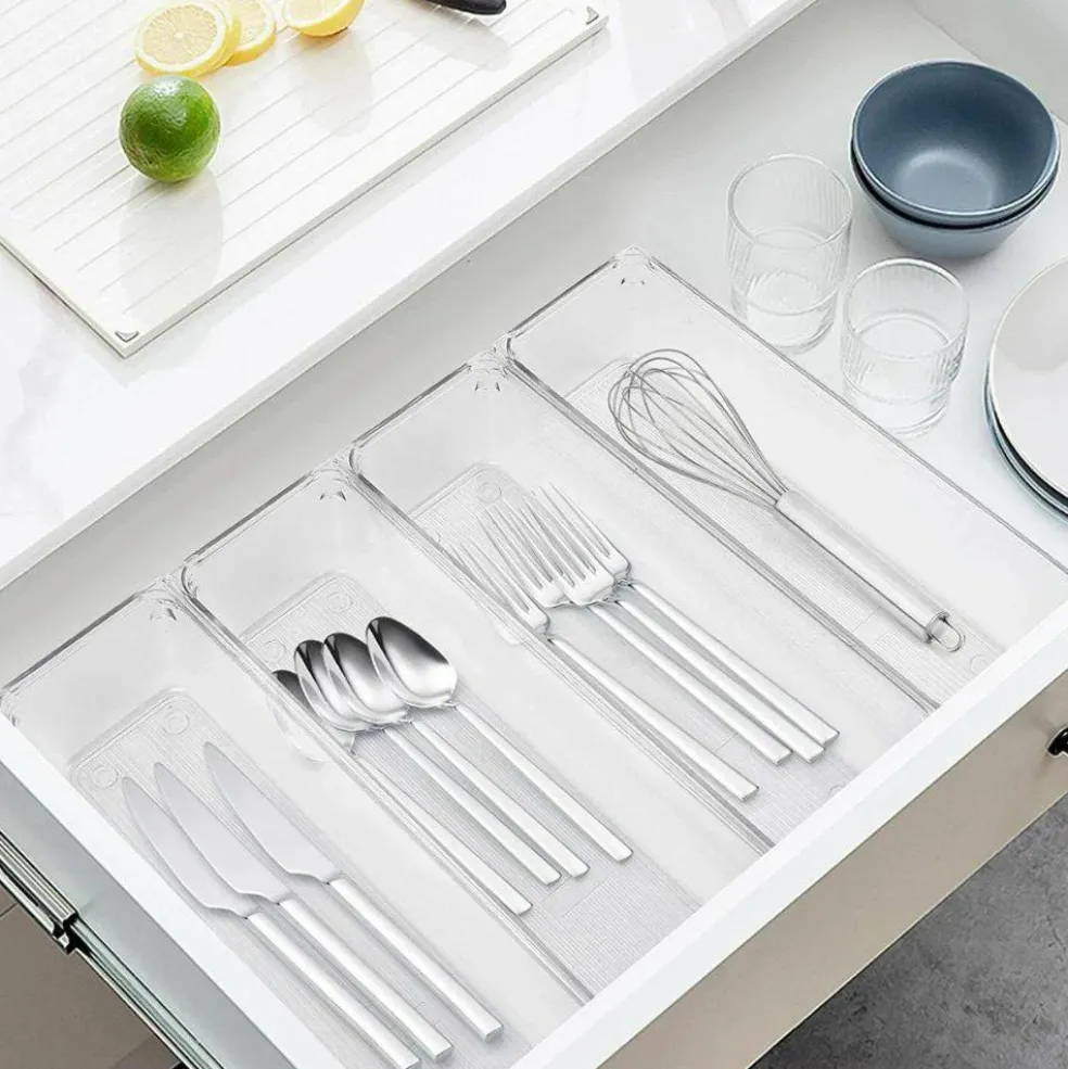 8Pcs Clear Plastic Drawer Organizers Storage Tray