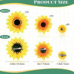 50 Pcs Clip-on Artificial Sunflower Heads, Faux Silk Yellow Sunflowers with Metal Clips, 3 Size Assorted DIY Craft Flowers for Christmas Tree, Wedding Bouquets, Party, Home & Event Decoration