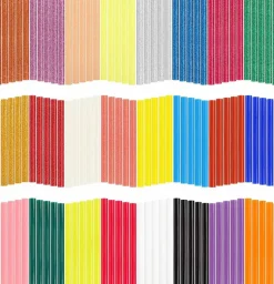 120pcs Colored Glue Sticks - 0.28" x 3.9", Mini Size Melt Hot Glue Sticks in 24 Colors, 60pcs Colored + 60pcs Glitter, Multipurpose for Art Craft Project, General Repair, Bonding, Sealing