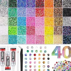 40000Pcs 40 Colors Jelly Rhinestones for Bedazzling, 3mm Multicolor Resin Flatback Gems for Diamond Art, Bedazzler Kit with 3Pcs 10ml B7000 Jewelry Glue for Bedazzle Thing Crafting Book Nail Art